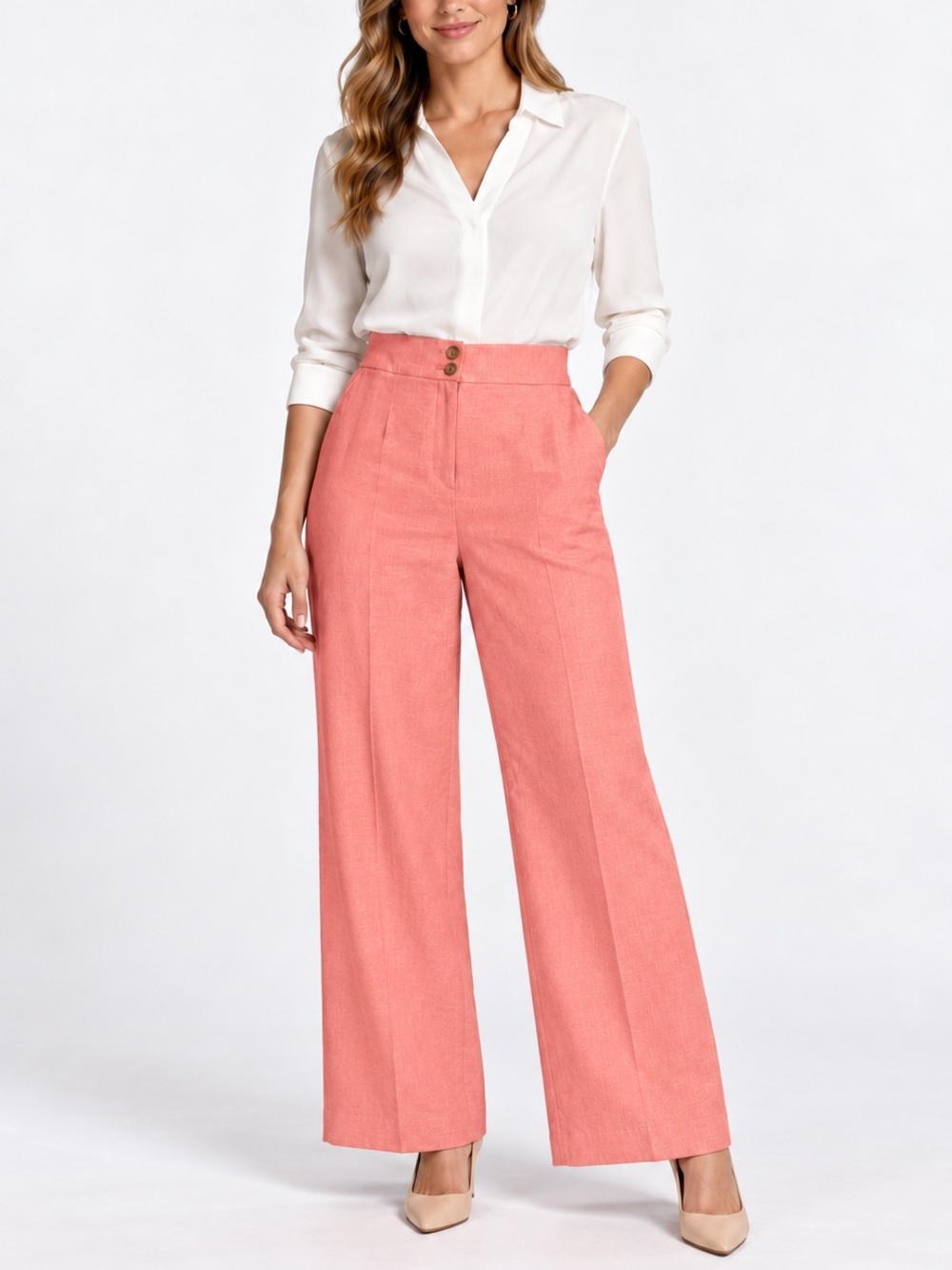 Talbots Linen Blend High Waisted Wide Leg Trousers Pants Sz 10